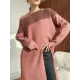 Loose Split-Side Solid Color Round-Neck Knitting Sweater Dresses Loose Split-Side Solid Color Round-Neck Knitting Sweater Dresses