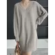 Simple Loose Long Sleeves Solid Color V-Neck Sweater Dresses Simple Loose Long Sleeves Solid Color V-Neck Sweater Dresses