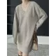 Simple Loose Long Sleeves Solid Color V-Neck Sweater Dresses Simple Loose Long Sleeves Solid Color V-Neck Sweater Dresses