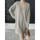 Simple Loose Long Sleeves Solid Color V-Neck Sweater Dresses Simple Loose Long Sleeves Solid Color V-Neck Sweater Dresses