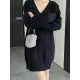 Simple Loose Long Sleeves Solid Color V-Neck Sweater Dresses Simple Loose Long Sleeves Solid Color V-Neck Sweater Dresses