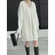 Simple Loose Long Sleeves Solid Color V-Neck Sweater Dresses Simple Loose Long Sleeves Solid Color V-Neck Sweater Dresses