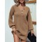 Casual Puff Sleeves Solid Color V-Neck Sweater Dresses