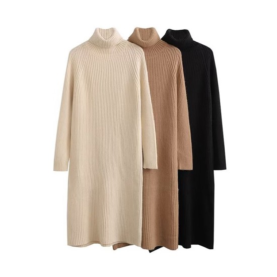 Simple Long Sleeves Loose Solid Color High-Neck Sweater Dresses Simple Long Sleeves Loose Solid Color High-Neck Sweater Dresses