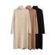 Simple Long Sleeves Loose Solid Color High-Neck Sweater Dresses Simple Long Sleeves Loose Solid Color High-Neck Sweater Dresses