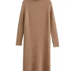 Simple Long Sleeves Loose Solid Color High-Neck Sweater Dresses