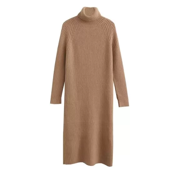 Simple Long Sleeves Loose Solid Color High-Neck Sweater Dresses Simple Long Sleeves Loose Solid Color High-Neck Sweater Dresses