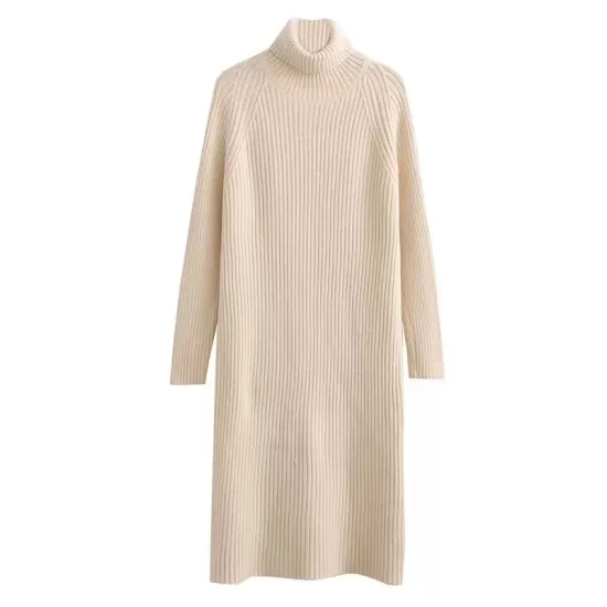 Simple Long Sleeves Loose Solid Color High-Neck Sweater Dresses Simple Long Sleeves Loose Solid Color High-Neck Sweater Dresses