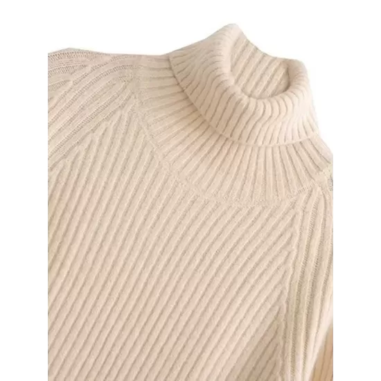 Simple Long Sleeves Loose Solid Color High-Neck Sweater Dresses Simple Long Sleeves Loose Solid Color High-Neck Sweater Dresses