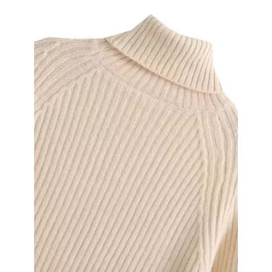 Simple Long Sleeves Loose Solid Color High-Neck Sweater Dresses Simple Long Sleeves Loose Solid Color High-Neck Sweater Dresses