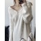 Simple Long Sleeves Loose Buttoned Solid Color High-Neck Sweater Dresses
