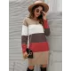 Casual Long Sleeves Contrast Color Round-Neck Sweater Dresses Casual Long Sleeves Contrast Color Round-Neck Sweater Dresses