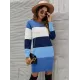 Casual Long Sleeves Contrast Color Round-Neck Sweater Dresses Casual Long Sleeves Contrast Color Round-Neck Sweater Dresses