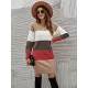Casual Long Sleeves Contrast Color Round-Neck Sweater Dresses Casual Long Sleeves Contrast Color Round-Neck Sweater Dresses