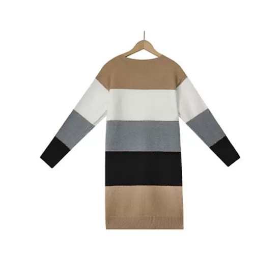 Casual Long Sleeves Contrast Color Round-Neck Sweater Dresses Casual Long Sleeves Contrast Color Round-Neck Sweater Dresses