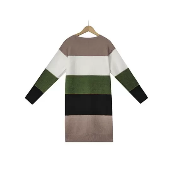 Casual Long Sleeves Contrast Color Round-Neck Sweater Dresses Casual Long Sleeves Contrast Color Round-Neck Sweater Dresses