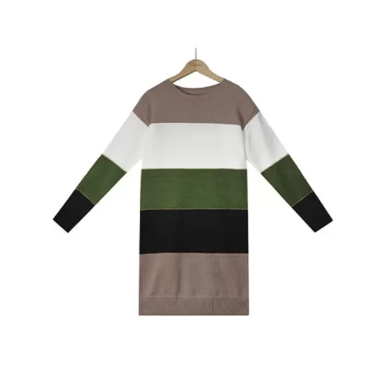 Casual Long Sleeves Contrast Color Round-Neck Sweater Dresses Casual Long Sleeves Contrast Color Round-Neck Sweater Dresses