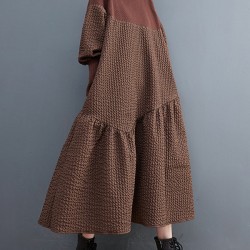 Casual Long Sleeves Loose Split-Joint Jacquard High-Neck Sweater Dresses