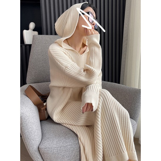 Stylish Long Sleeves Loose Solid Color Hooded Sweater Dresses Stylish Long Sleeves Loose Solid Color Hooded Sweater Dresses