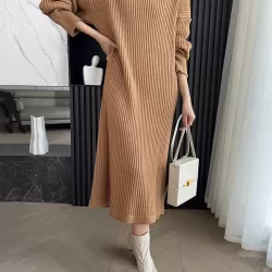 Stylish Long Sleeves Loose Solid Color Hooded Sweater Dresses