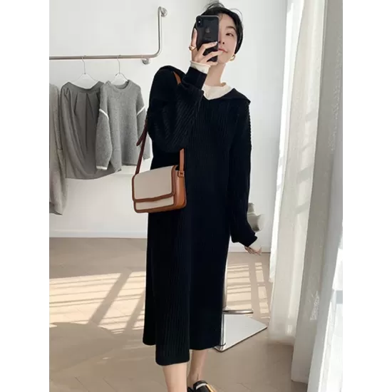 Stylish Long Sleeves Loose Solid Color Hooded Sweater Dresses Stylish Long Sleeves Loose Solid Color Hooded Sweater Dresses