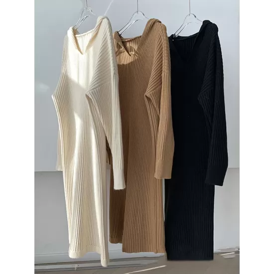 Stylish Long Sleeves Loose Solid Color Hooded Sweater Dresses Stylish Long Sleeves Loose Solid Color Hooded Sweater Dresses