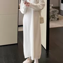 Urban Loose Long Sleeves Solid Color V-Neck Sweater Dresses