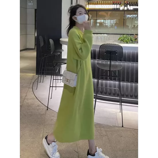 Urban Loose Long Sleeves Solid Color V-Neck Sweater Dresses Urban Loose Long Sleeves Solid Color V-Neck Sweater Dresses