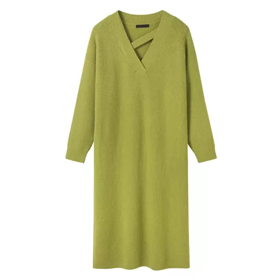 Urban Loose Long Sleeves Solid Color V-Neck Sweater Dresses Urban Loose Long Sleeves Solid Color V-Neck Sweater Dresses