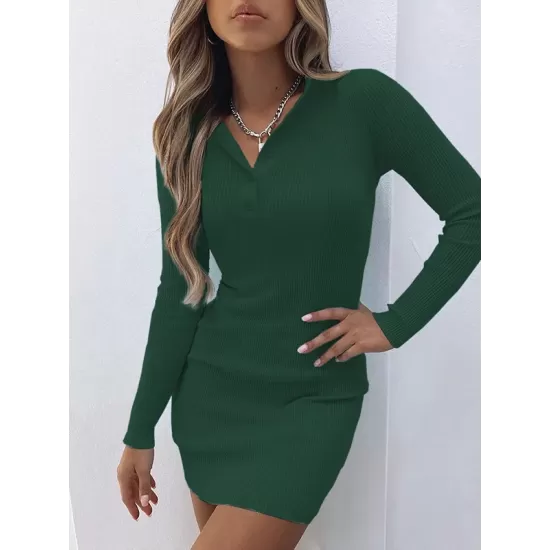 Casual Bodycon Skinny Solid Color V-Neck Sweater Dresses Casual Bodycon Skinny Solid Color V-Neck Sweater Dresses
