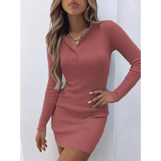Casual Bodycon Skinny Solid Color V-Neck Sweater Dresses Casual Bodycon Skinny Solid Color V-Neck Sweater Dresses