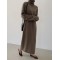 Casual Long Sleeves Loose Solid Color High-Neck Sweater Dresses