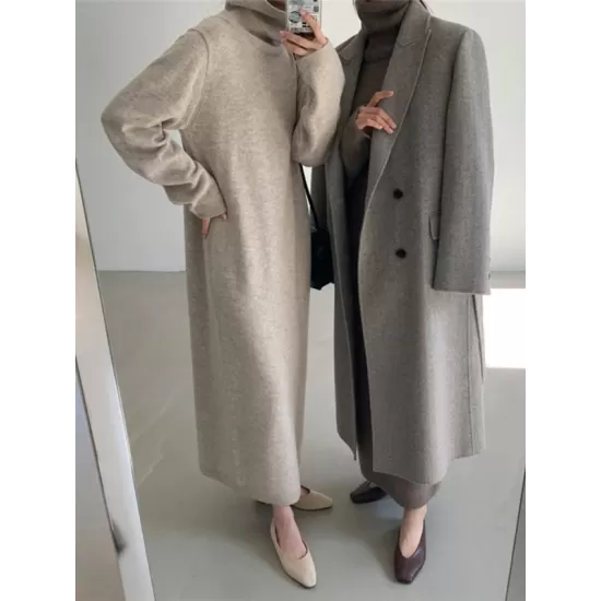 Casual Long Sleeves Loose Solid Color High-Neck Sweater Dresses Casual Long Sleeves Loose Solid Color High-Neck Sweater Dresses