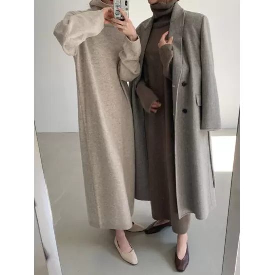 Casual Long Sleeves Loose Solid Color High-Neck Sweater Dresses Casual Long Sleeves Loose Solid Color High-Neck Sweater Dresses