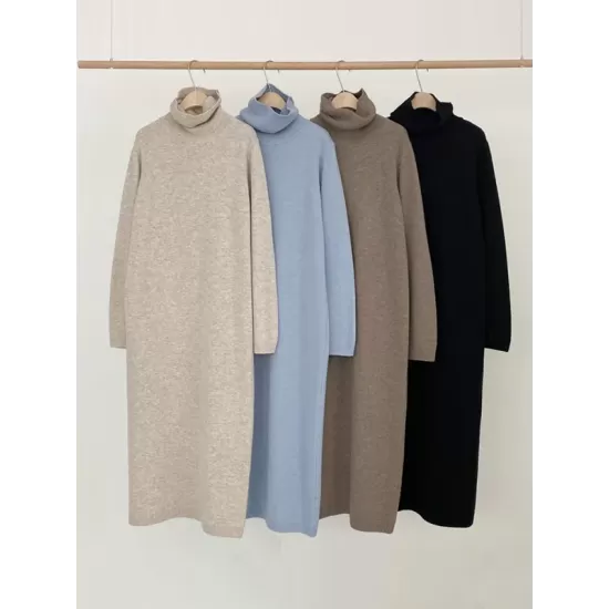 Casual Long Sleeves Loose Solid Color High-Neck Sweater Dresses Casual Long Sleeves Loose Solid Color High-Neck Sweater Dresses