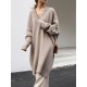 Stylish Long Sleeves Loose Solid Color V-Neck Sweater Dresses Stylish Long Sleeves Loose Solid Color V-Neck Sweater Dresses