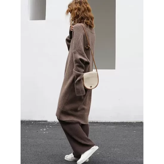 Stylish Long Sleeves Loose Solid Color V-Neck Sweater Dresses Stylish Long Sleeves Loose Solid Color V-Neck Sweater Dresses