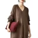 Stylish Long Sleeves Loose Solid Color V-Neck Sweater Dresses Stylish Long Sleeves Loose Solid Color V-Neck Sweater Dresses