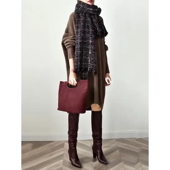 Stylish Long Sleeves Loose Solid Color V-Neck Sweater Dresses Stylish Long Sleeves Loose Solid Color V-Neck Sweater Dresses