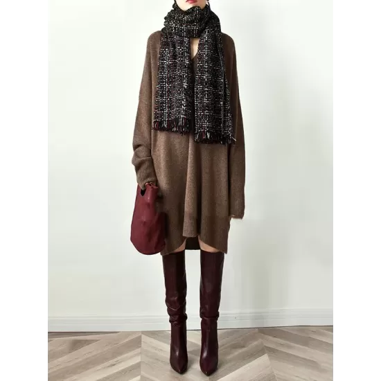 Stylish Long Sleeves Loose Solid Color V-Neck Sweater Dresses Stylish Long Sleeves Loose Solid Color V-Neck Sweater Dresses