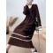 Urban Long Sleeves Loose Striped V-Neck Hooded Sweater Dresses