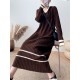 Urban Long Sleeves Loose Striped V-Neck Hooded Sweater Dresses Urban Long Sleeves Loose Striped V-Neck Hooded Sweater Dresses
