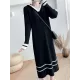 Urban Long Sleeves Loose Striped V-Neck Hooded Sweater Dresses Urban Long Sleeves Loose Striped V-Neck Hooded Sweater Dresses
