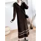 Urban Long Sleeves Loose Striped V-Neck Hooded Sweater Dresses Urban Long Sleeves Loose Striped V-Neck Hooded Sweater Dresses