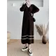 Urban Long Sleeves Loose Striped V-Neck Hooded Sweater Dresses Urban Long Sleeves Loose Striped V-Neck Hooded Sweater Dresses