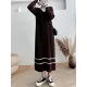 Urban Long Sleeves Loose Striped V-Neck Hooded Sweater Dresses Urban Long Sleeves Loose Striped V-Neck Hooded Sweater Dresses