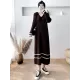 Urban Long Sleeves Loose Striped V-Neck Hooded Sweater Dresses Urban Long Sleeves Loose Striped V-Neck Hooded Sweater Dresses