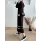 Urban Long Sleeves Loose Striped V-Neck Hooded Sweater Dresses Urban Long Sleeves Loose Striped V-Neck Hooded Sweater Dresses