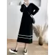 Urban Long Sleeves Loose Striped V-Neck Hooded Sweater Dresses Urban Long Sleeves Loose Striped V-Neck Hooded Sweater Dresses