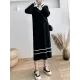 Urban Long Sleeves Loose Striped V-Neck Hooded Sweater Dresses Urban Long Sleeves Loose Striped V-Neck Hooded Sweater Dresses